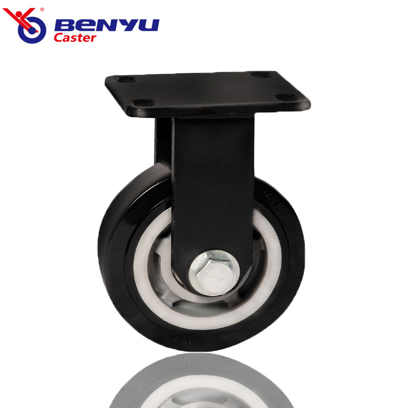 1 Ton Total Brake Heavy Duty Swivel Plate Rigid Caster Black PU Industrial Trolley Wheel Ruedas Pesadas