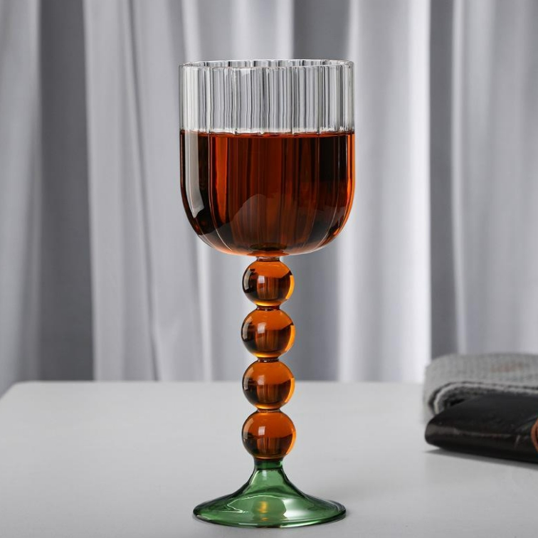 High Borosilicate Glass Goblet Wine Glass Cup Vintage Colored Bead Glass Fruit Wine Jar