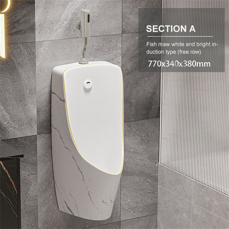 Modern White Rock Matte Back Spud Wall Hung Sensor Gravity Flushing Ceramic Male Urinal Bottle Wc Commode