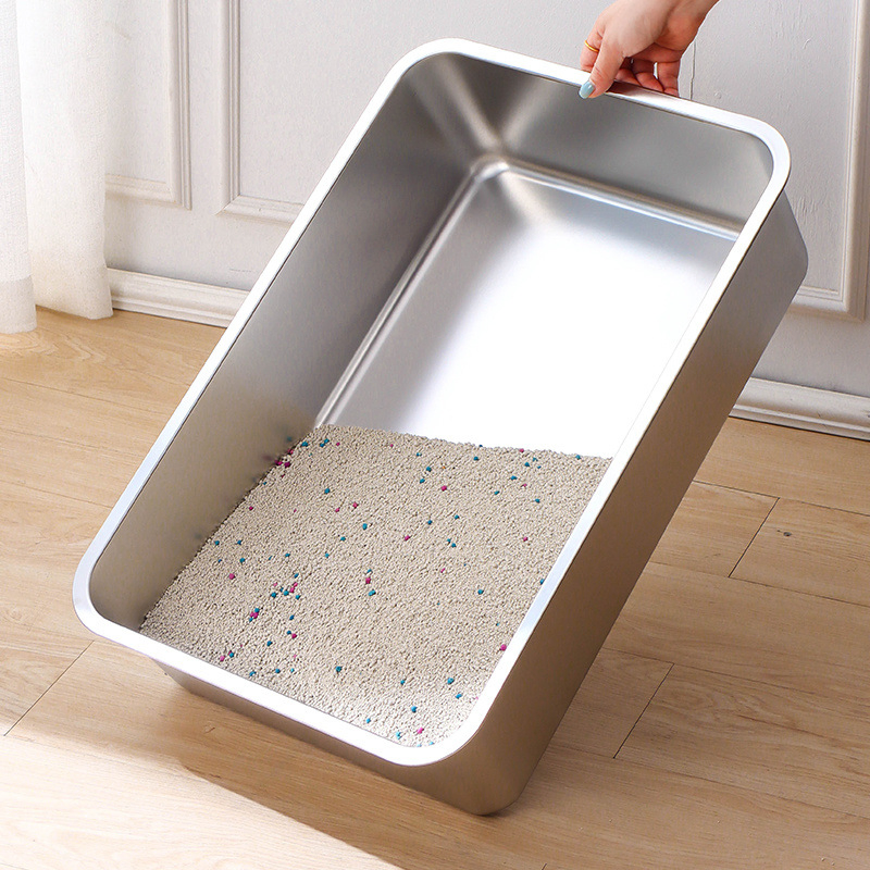 Stainless Steel Stylish Cat Litter Box with High Sides for Mess-Free Use