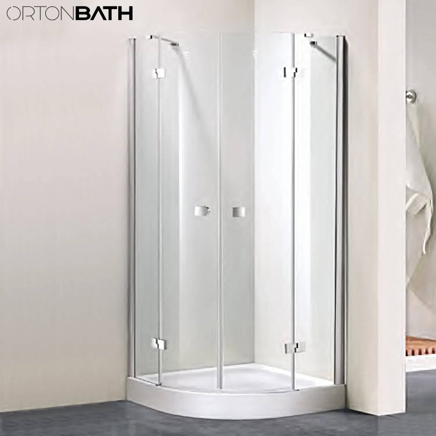 Ortonbath Two Door Arch Corner Quadrant Framed Sliding Door Simple Bathroom Tempered Shower Door Screen Room Cubicle Cabin Glass Shower Enclosure with Tray