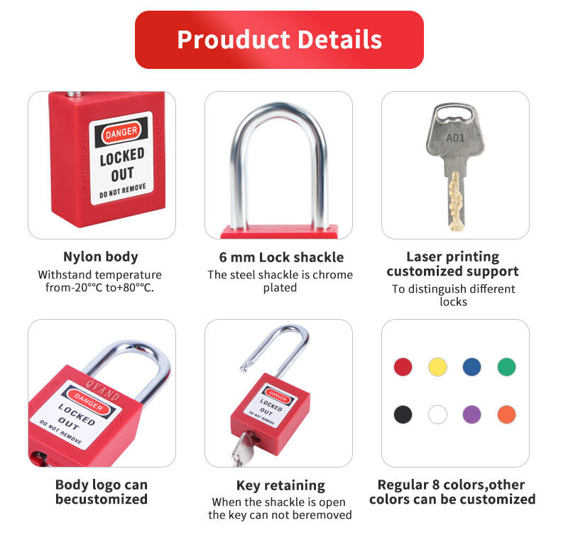38mm Loto Padlock Osha Compliant Nylon Body Stainless Steel Padlock
