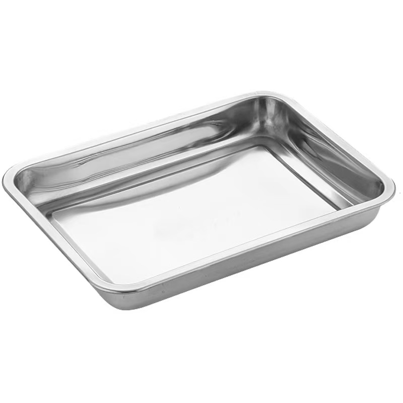 Silver Metal 304 Stainless Steel Dish Food Fruit Cake Baking Tray