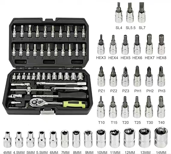 Набор головок и трещоток Middly 46 предметов, 1/4 дюйма