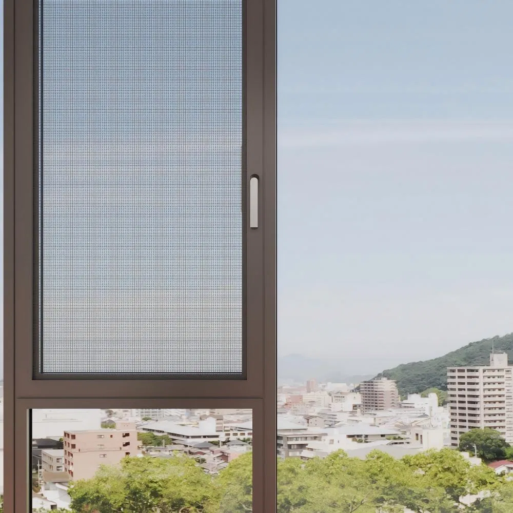 Алюминиевое окно с двойным стеклом и москитной сеткой