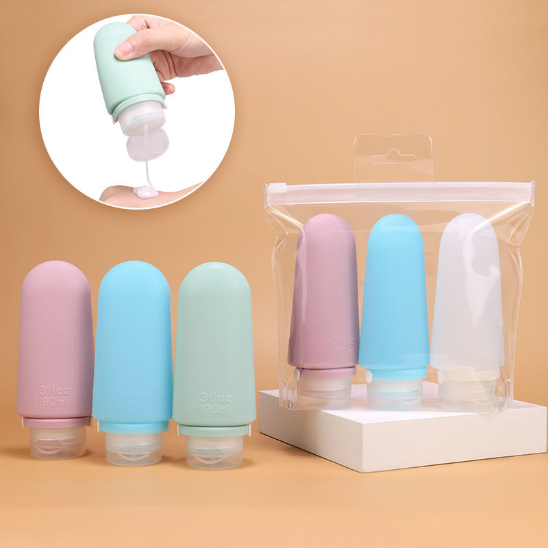Tsa Approved Large Capacity 90ml 3 Oz Silicon Squeeze Reusable Food Grade Silicone Travel Shampoo and Conditioner Cosmetic Toiletry Set Bottle for Toiletries