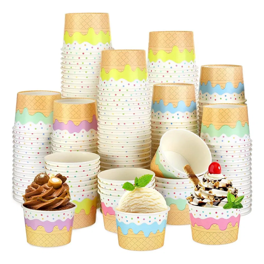 Custom Print Gelato Cups 6 Oz Paper Ice Cream Cup with Dome Lids