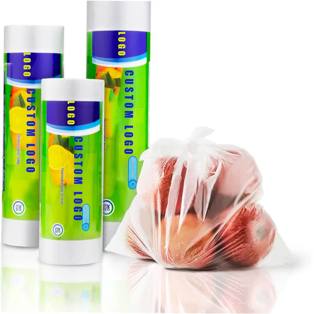 Custom Size and Printing Food Storage Bags Clear Plastic Bags Fresh-Keeping Produce Bags Roll for Food Fruit Vegetable Refrigerator Storage Bags