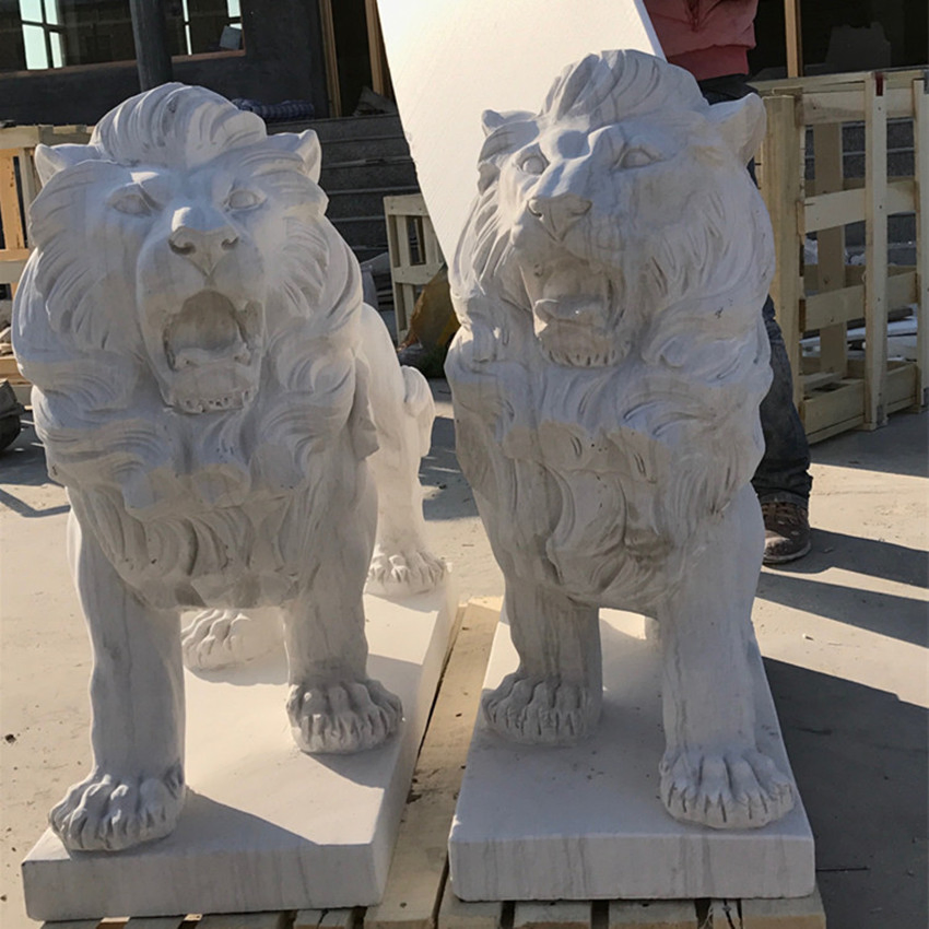 Life-Size Outdoor Decoration Marble Lions Statue