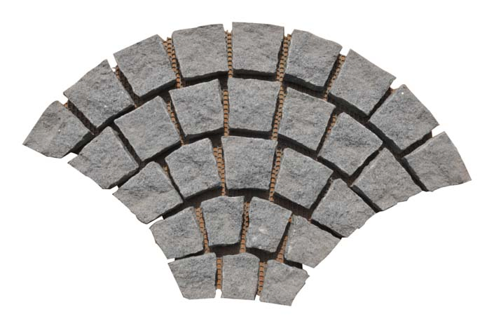 Fan Shaped Chinese Granite Walkway Road Pavers Cobble Pavers Grey Cube Stone