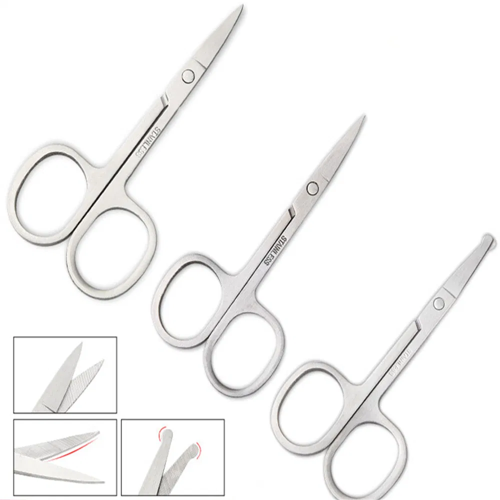 3 Shape Tip Stainless Steel Nose Hair & Beard Trimming Scissors Eyebrow &Eyelash Scissor