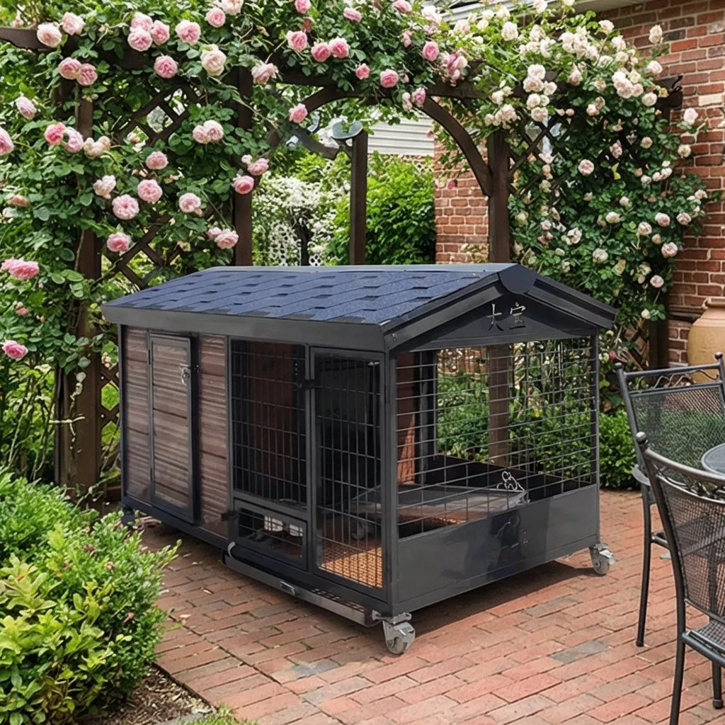 Water-Repellent Coating Secure Outdoor Dog House with Flip-Open Vent Window