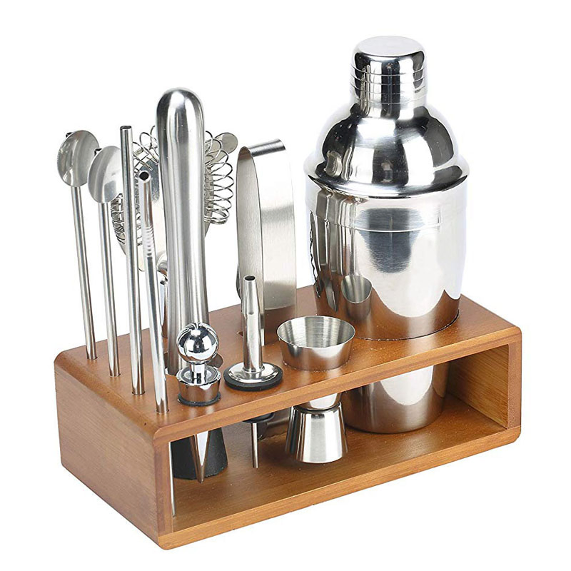 13pieces Stainless Steel Bar Jigger Bartender Cocktail Shaker Set with Bamboo Stand