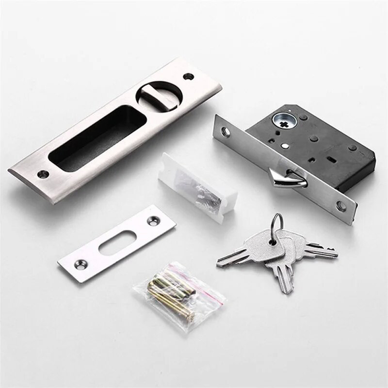 Sliding Door Lock Invisible Recessed Handle Latch Bag Sliding Door Lock for Wood Furniture Hardware Black