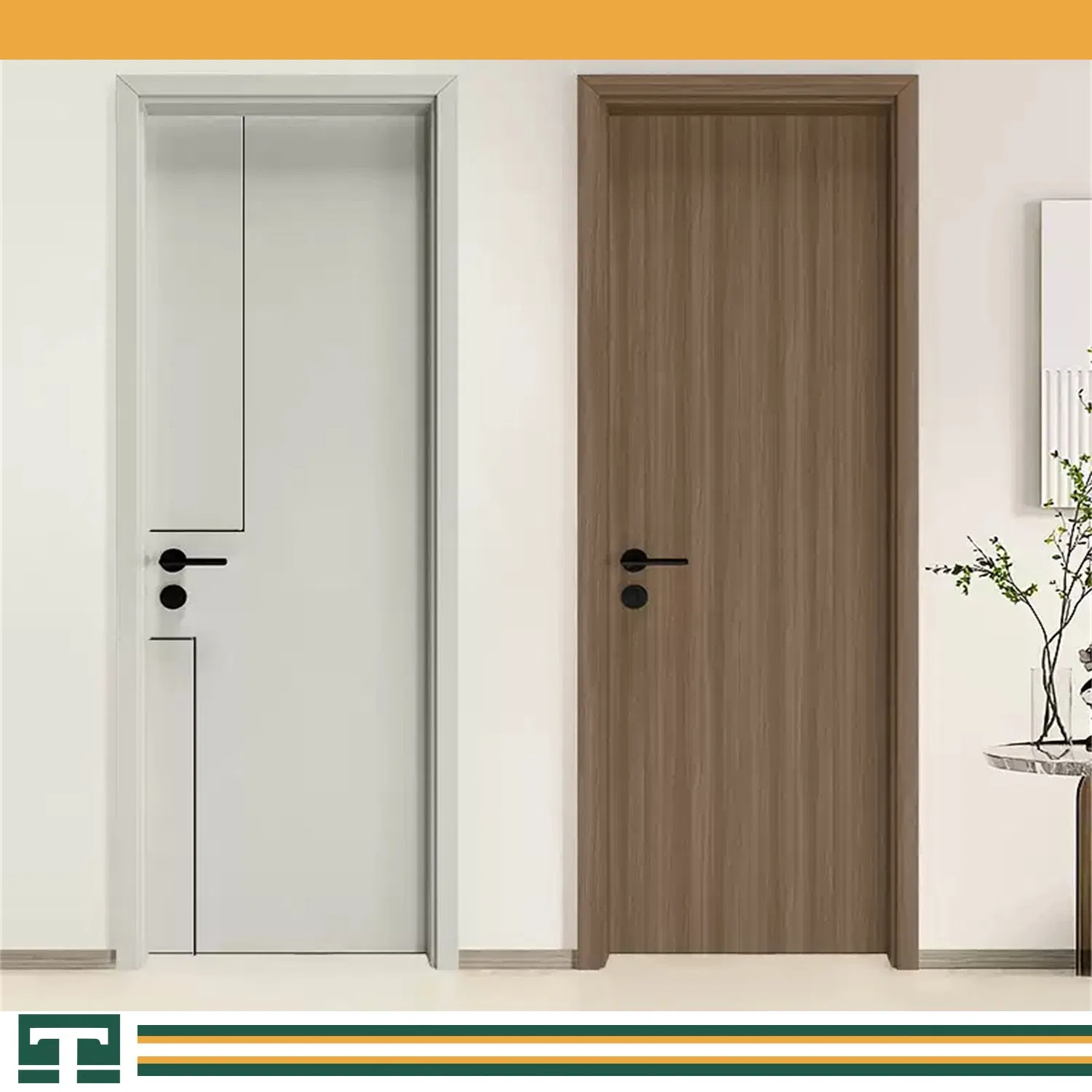 Wholesale Modern Turkish WPC PVC Flat Wooden HDF Interior Door of House Hotel Office Customize Various Styles & Colors