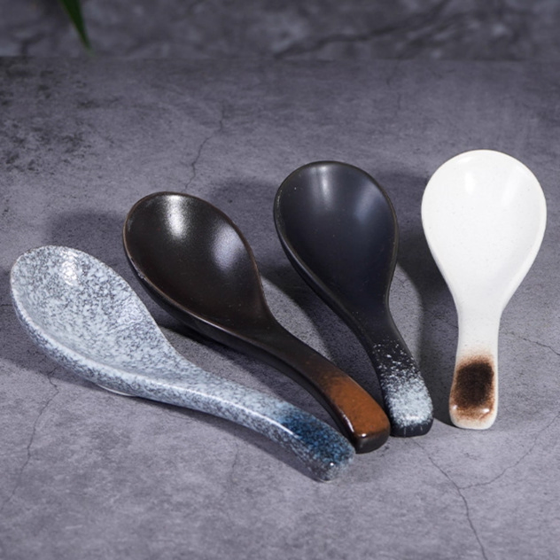 Elegant Japanese Ceramic Soup Spoons with Long Handles for Dining