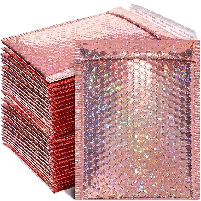 Pink Aluminum Plated Film Laminate Bubble to Produce Self-Adhesive Cosmetics Packing Bag
