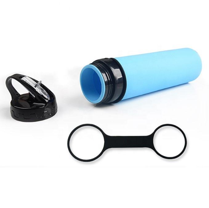 Portable Sports Drinking Bottle with Handle Silicone Collapsible Water Bottle Customized Logo