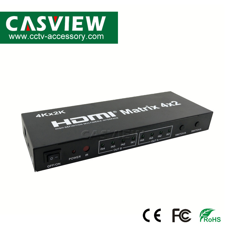 Матричный коммутатор HDMI 4x2 с пультом, 4K 3D