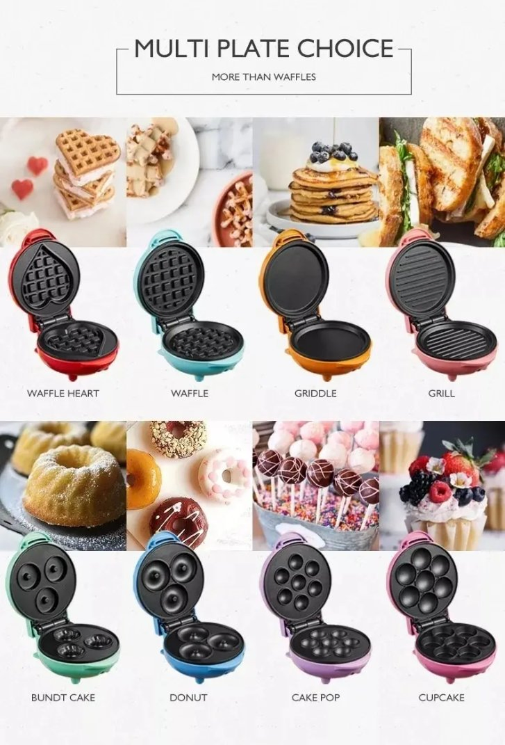 Non-Stick Electric Waffle Iron with Cartoon Animal Plate Design