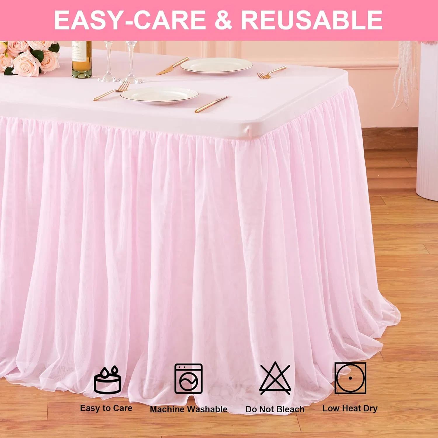 Elegant 6FT Pink Tulle Tutu Table Skirts for Weddings Birthday