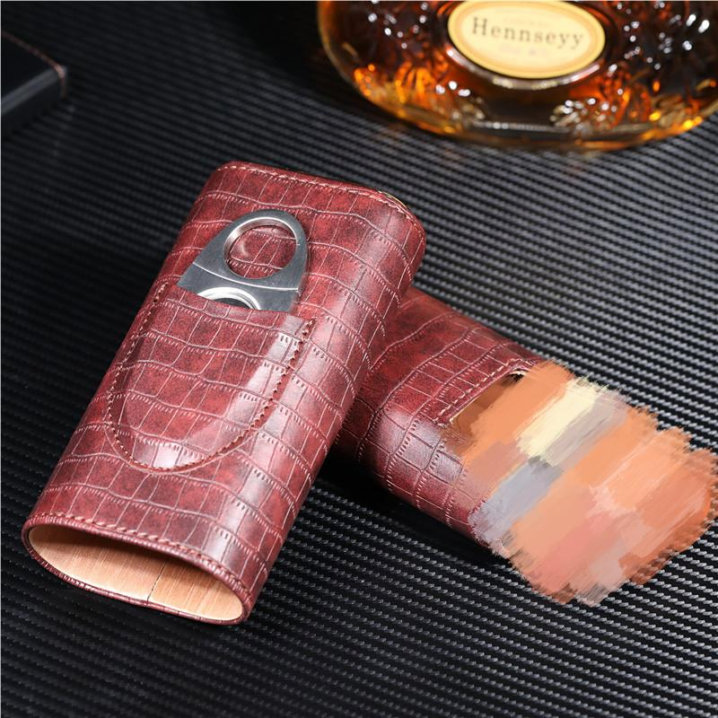 Ea456 Wholesale Custom Humidor 3 Finger Cigar Box Men Travel Portable PU Leather Small Luxury Hot Sale Durable Tube Cigars Case