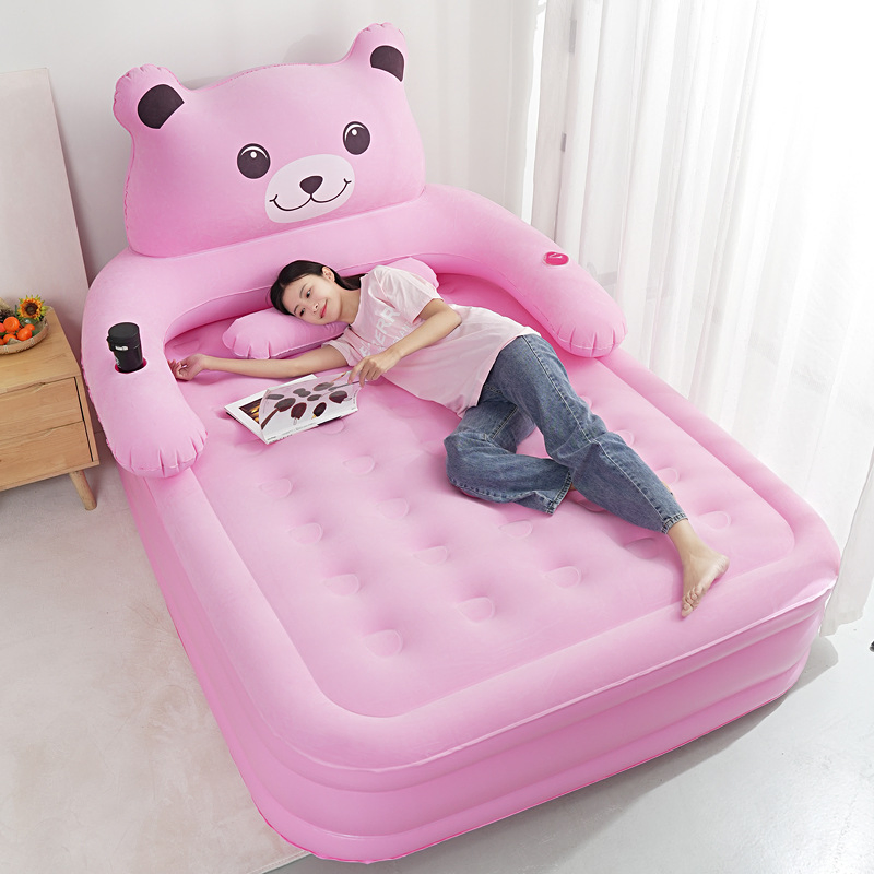 Cartoon Pink Bear Portable Baby Girl Home Heightened Thickened Inflatable Bed Air Mattress Mat