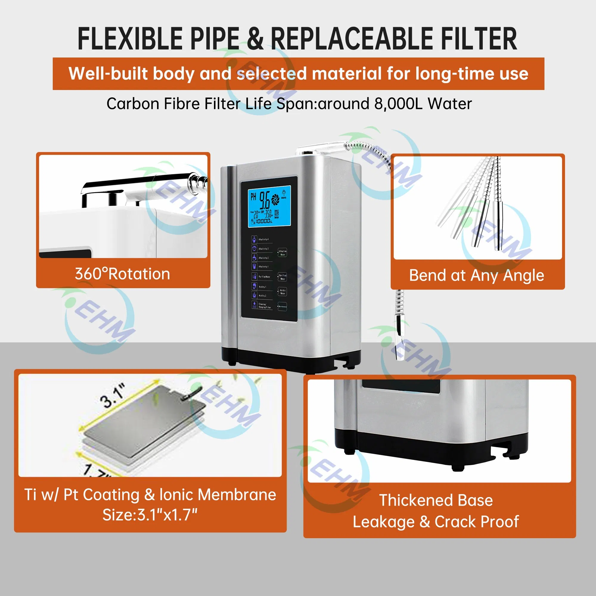 Home Water Purifier Water Filter System Alkaline Water pH Range 3.5 to 10.5 Intelligent Water Machine