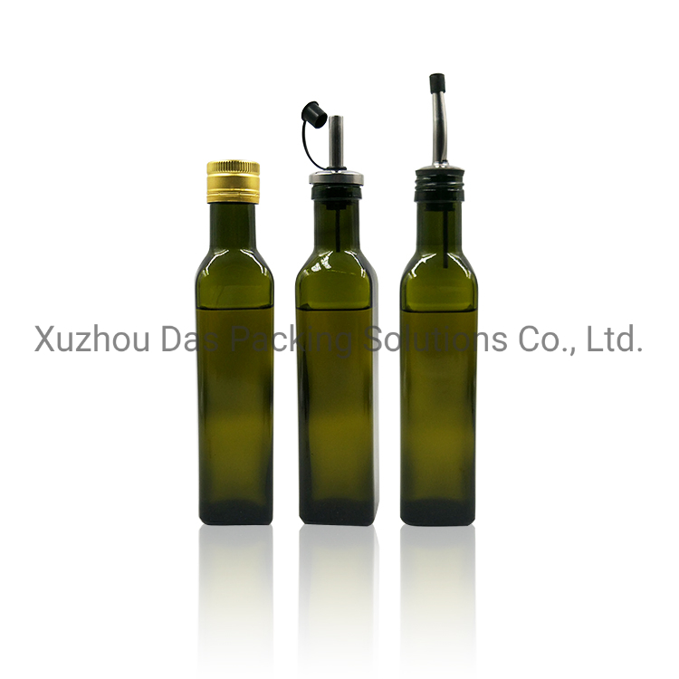 Dark Green Round 250ml Glass Olive Oil Bottle with Stainless Steel Lid