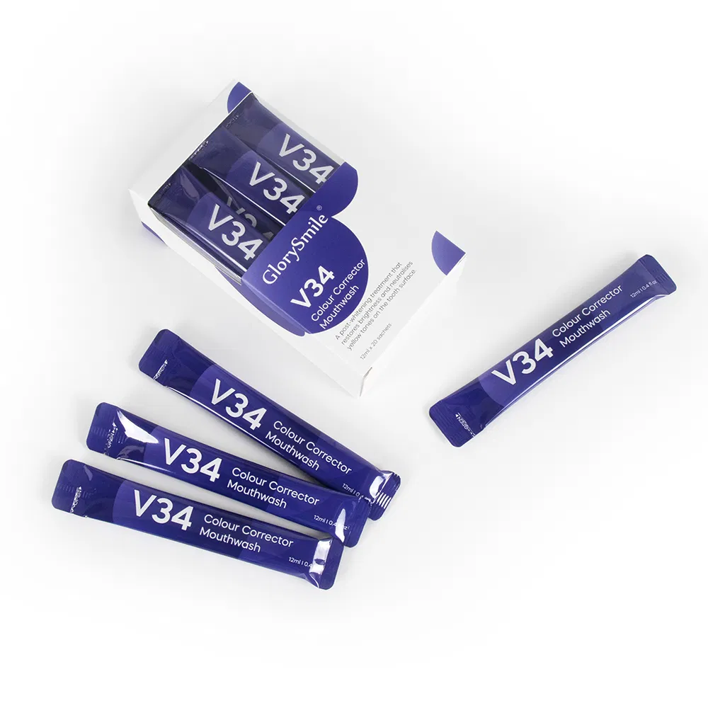 Glorysmile Hot Selling V34 Colour Corrector Mouthwash Purple Liquid Mouthwash Pulling Packet for Fresh Breath