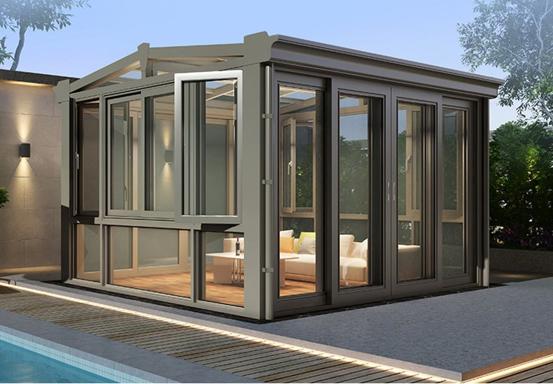 China Sunroom Factory Customized Patio Enclosure Free Standing Curved Glass Four Season Sunroom