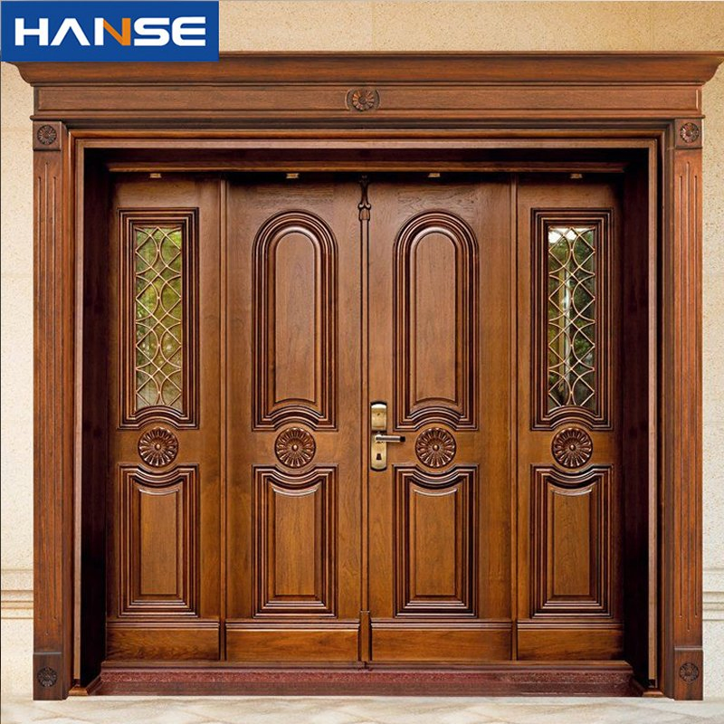 Outdoor Modern Double Solid Wood Door Design Exterior Security Wooden Main Entrance Doors