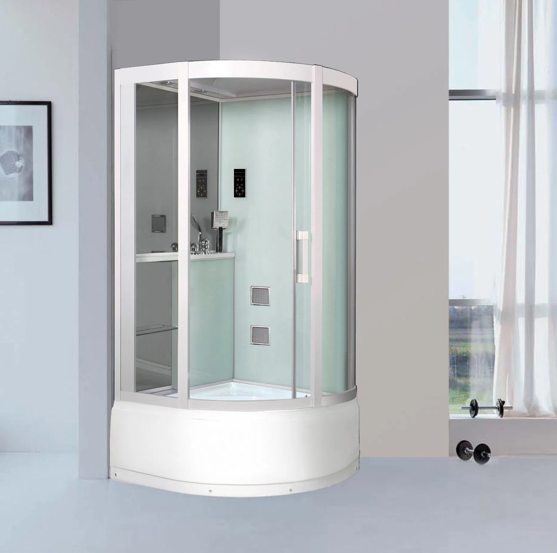 Middle ABS Tray Simple White Siliding Tempered Glass Steam Shower Room Cabin Enclosure
