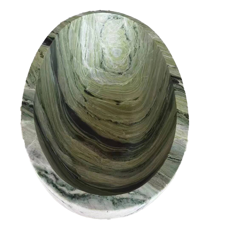 Chinese Floor Standing Oval Shangri La Green Marble Bathtub