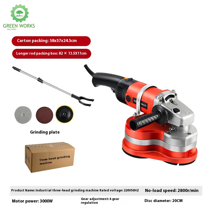 Portable Dust-Free Concrete Grinder Floor Wall Sander with 3 Blades