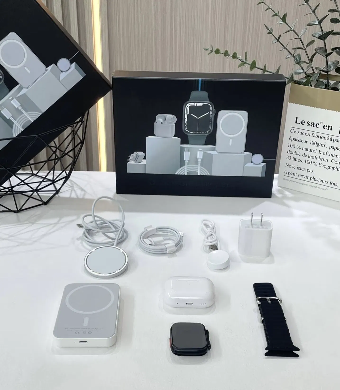 6 in 1 Air Battery Pack Charging Smartwatch Earbuds Set for EU/Us/UK