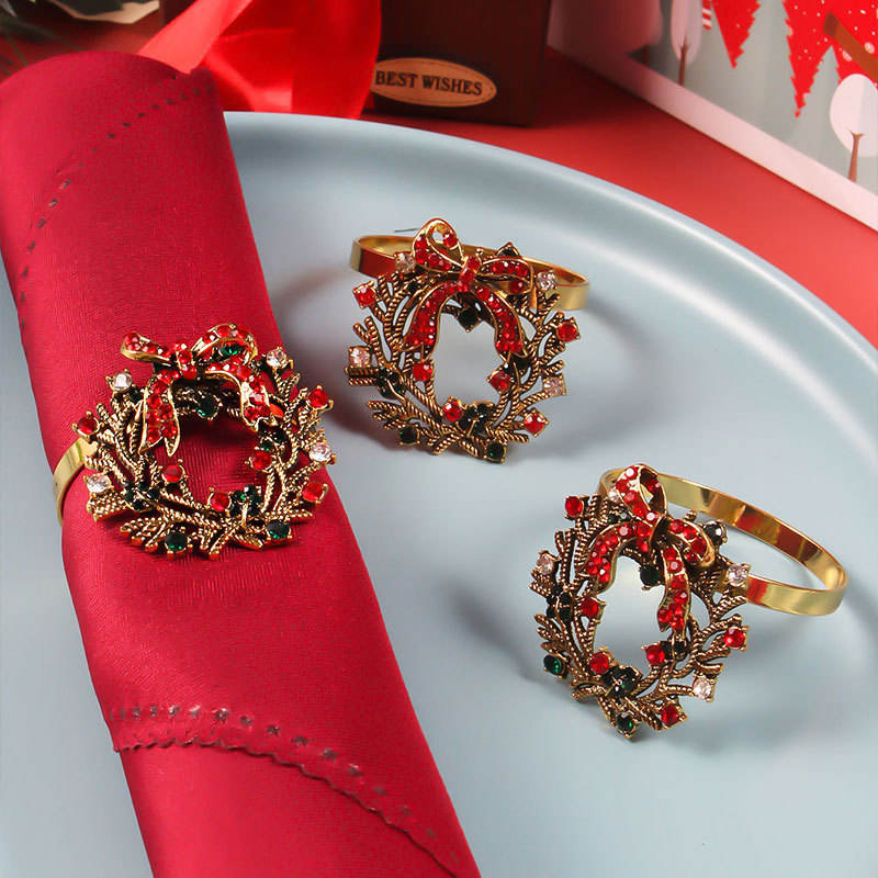 New Style Handmade Rhinestone Wreath Table Napkin Rings for Holiday Party Dinner Table Decoration