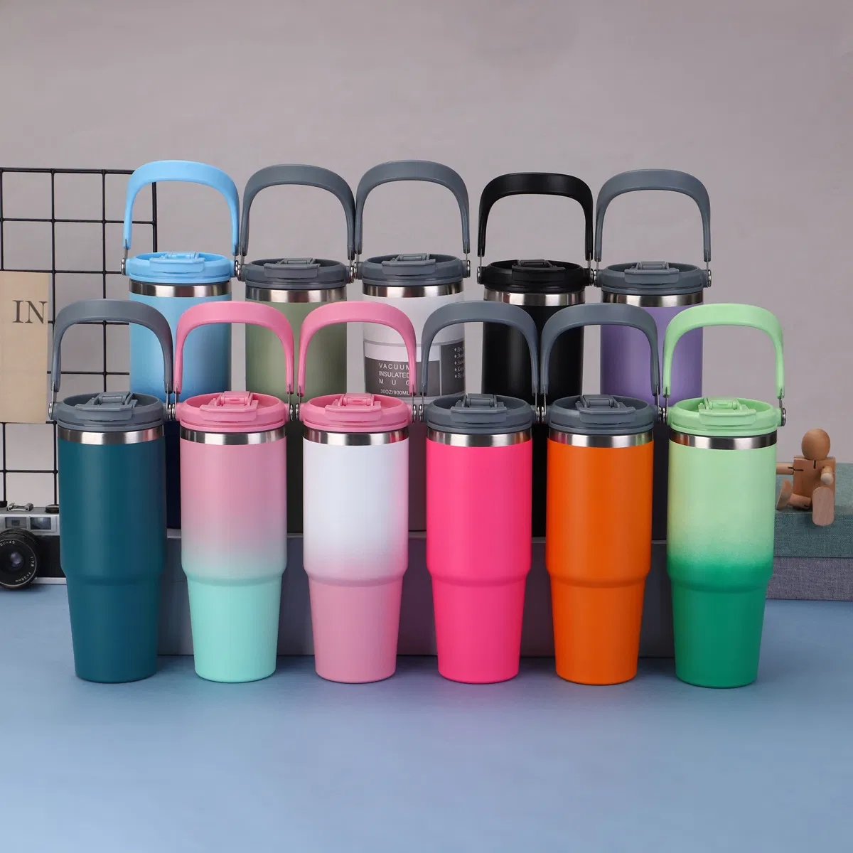 Factory New Design Double Wall Stainless Steel Vacuum Insulated 40 Oz Tumbler Leak Proof Outdoor Travel Mug Vacuum Flask with Handle Straw