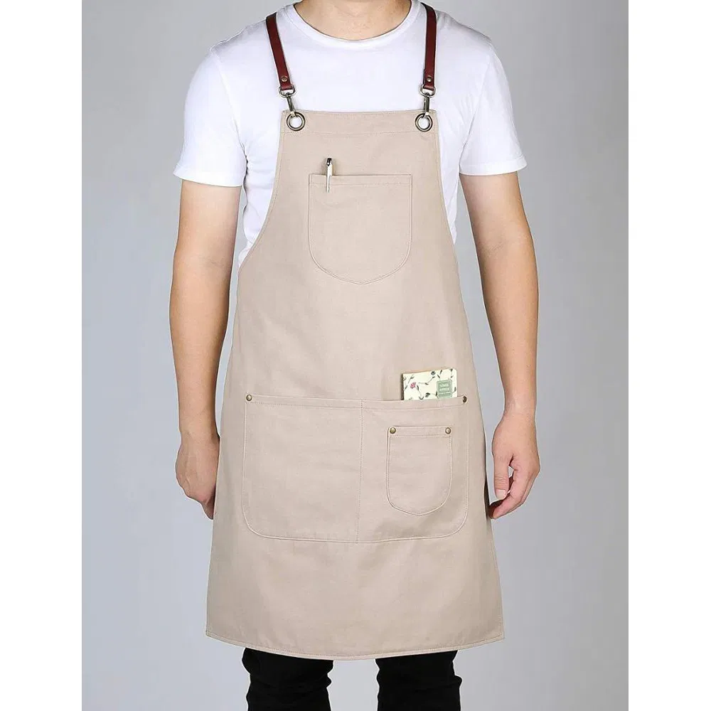 Two Tone Heavy Duty Leather Bib Apron for Barbers Service Industry Two-Sided Two-Color Fashionable Work Tool Cotton Cross Back