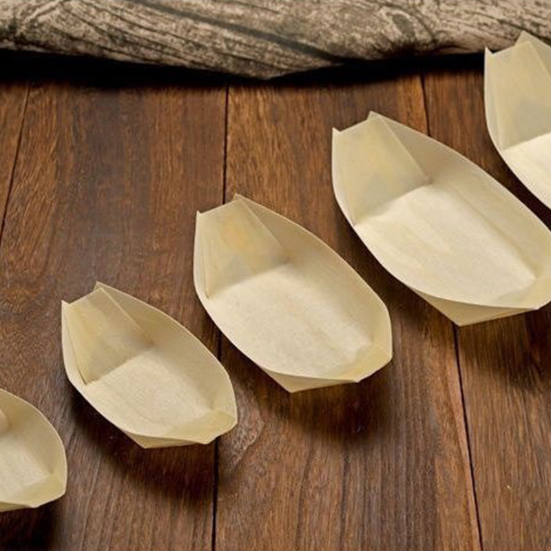 Disposable Wooden Sushi Serving Tray Boat 5.5 Inch Biodegradable