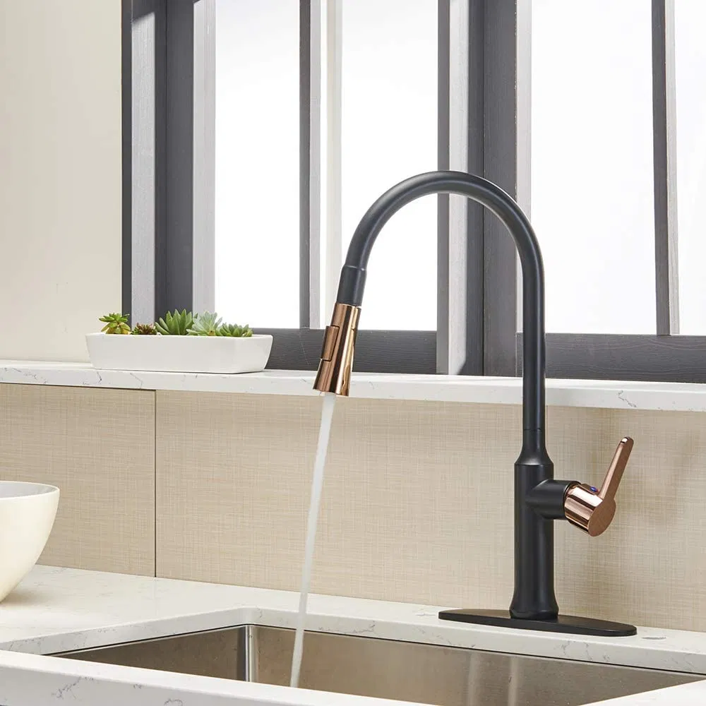 Aquacubic latest Designed Cupc Certified Tuned Color (Matte Black and Rose Gold) Slim Single Hole Pull Down Mixer Kitchen Faucet (AF1108-5)