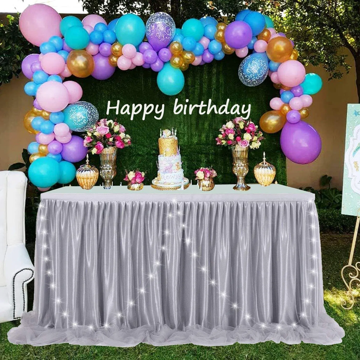 Wholesale Fancy Standing Table Skirt Grey Tutu Table Cloth for Rectangle Tablecloth