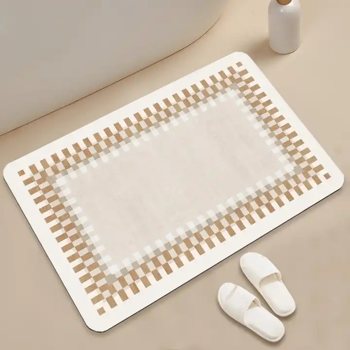 Soft Geometric Stone Nonslip Diatomaceous Earth Absorbent Quick Drying Bathroom Mat