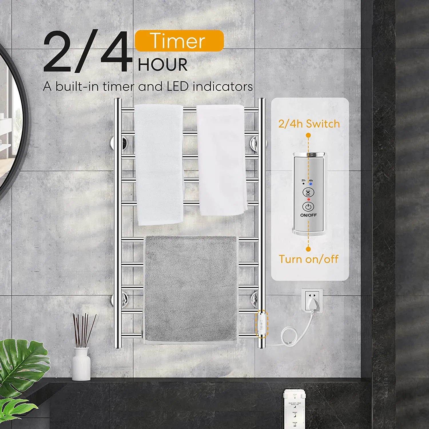 Electric Towel Warmer for Bathroom Heated Towel Rails with Timer