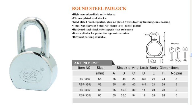 Round Steel Hardened Padlock with Superior Quality