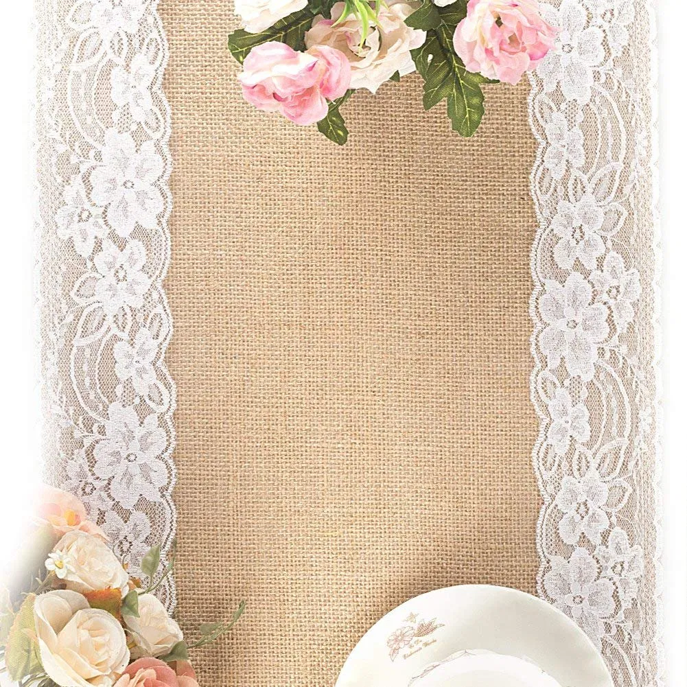 Natural Party Decor Wedding Lace Burlap Table Runner