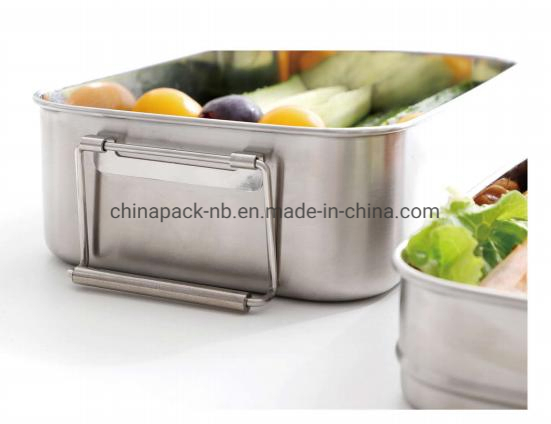 Stainless Steel 304 Rectangular Lunch Box Two-Layers Handheld Leak-Proof Bento Box