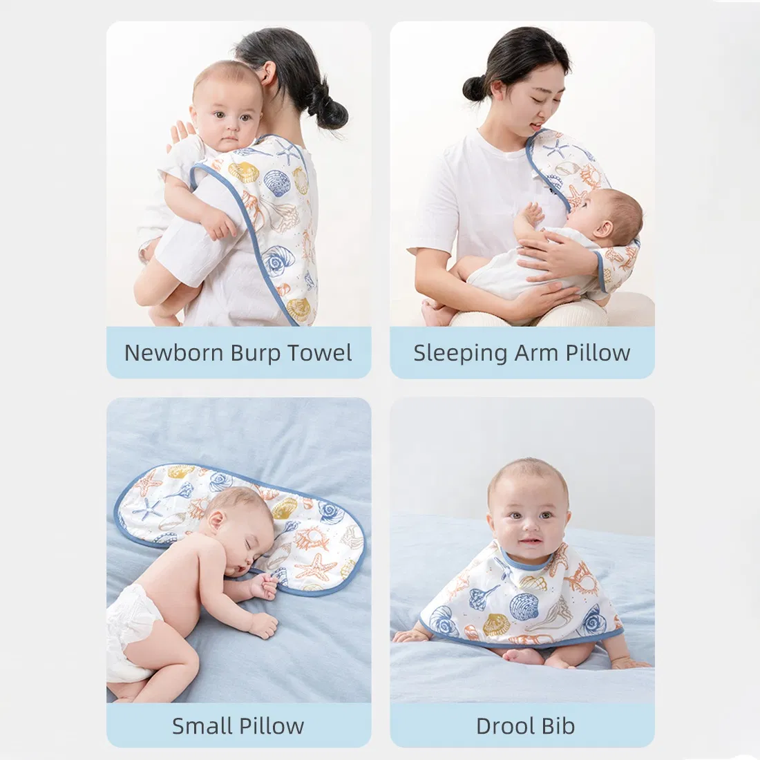 Bibs Spit Milk Pad Back Saliva Towel Solid Color Pure Cotton Six-Layer Gauze Burp Cloth Muslin 55*25cm