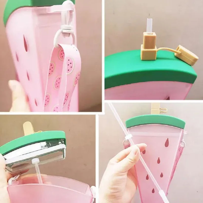 Leakproof Watermelon Popsicle Drinking Bottle with Straw and Adjustable Strap Tg011_9