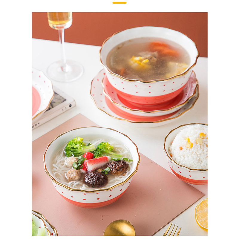 Light Luxury Stroke Gold Polka DOT Ceramics Tableware Set Japanese Fiesta Ceramic Dinnerware
